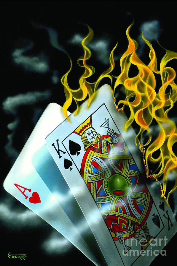 597x900 Burning Blackjack Painting By Michael Godard - Michael Godard Painting