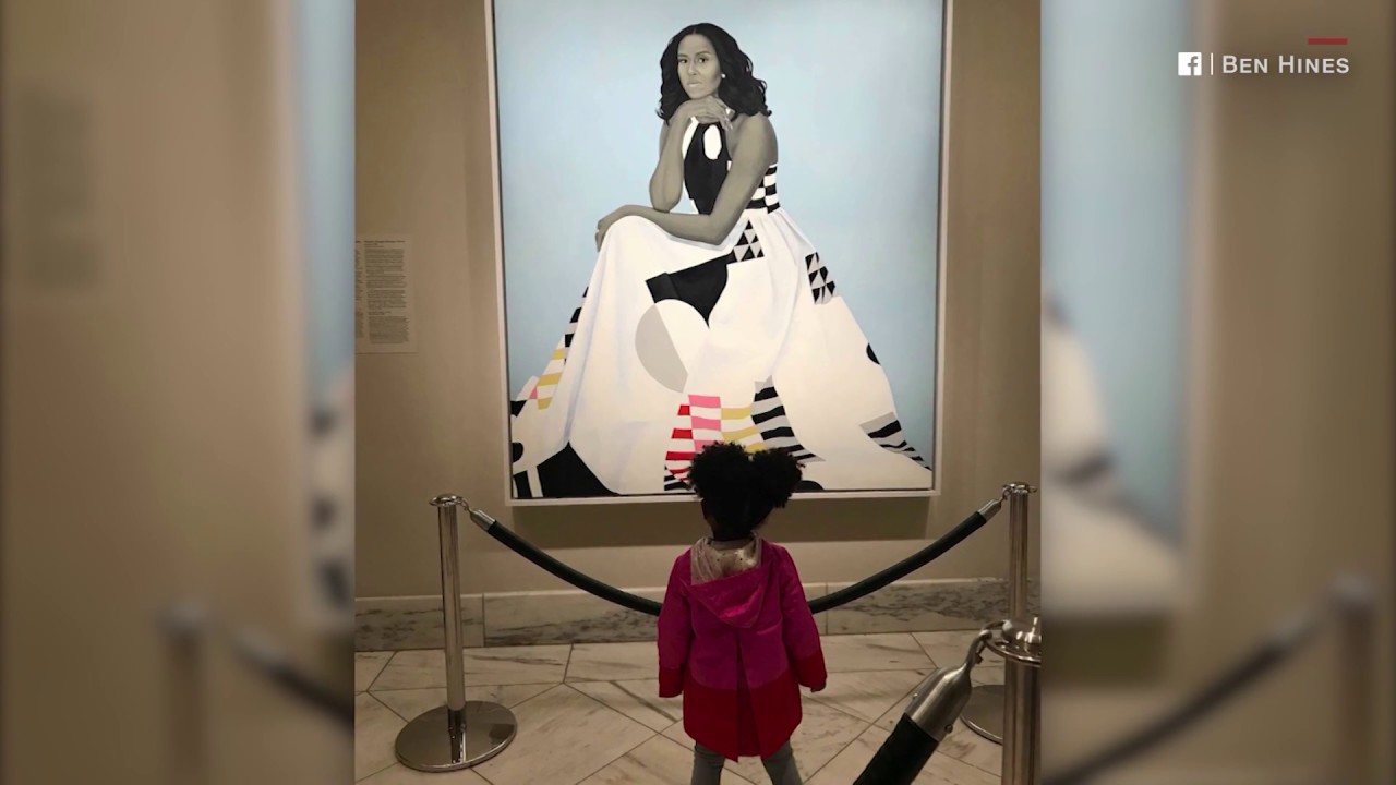 1280x720 Toddler Mesmerised By Michelle Obama Painting - Michelle Obama Painting