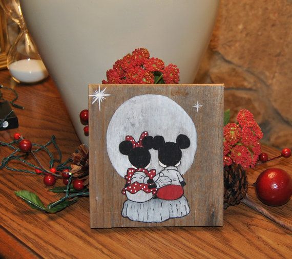 570x506 25 Best Reclaimed Wood Paintings Images On Wood - Mickey And Minnie Painting