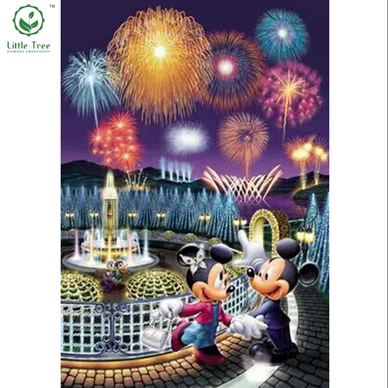 800x800 Cartoon Mickey Minnie Lovers Fireworks Diy Diamond Painting - Mickey And Minnie Painting
