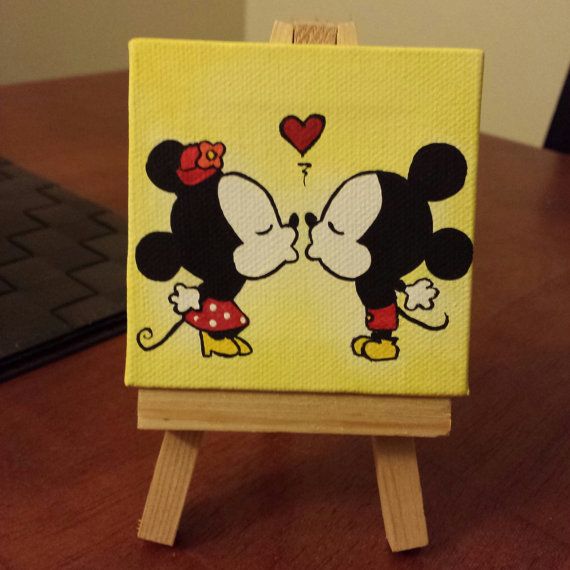 570x570 Cutest Little Mini Canvas Painting Of Mickey And Minnie Mouse - Mickey And Minnie Painting