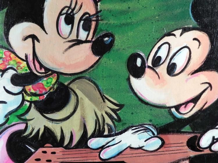 750x562 Dick Duerrstein Orig Painting Mickey, Minnie Mouse Hula - Mickey And Minnie Painting