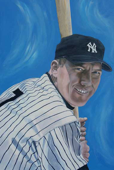 381x568 Baseball Mickey Mantle The Commerce Comet The Mick Blue Background - Mickey Mantle Painting