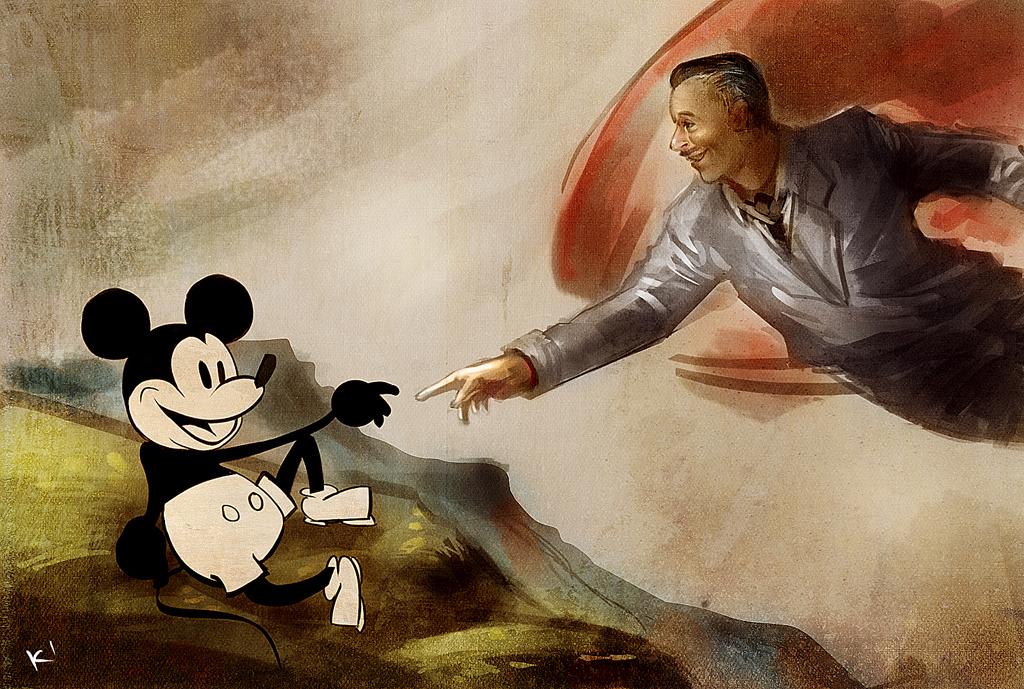 1024x689 The Creation Of Mickey Mouse By Kclub - Mickey Mouse Painting Walt Disney