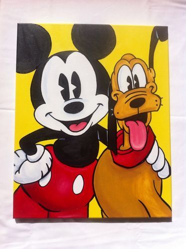 373x500 Disney Mickey Mouse And Pluto Acrylic Painting On Canvas 16x20 - Mickey Painting