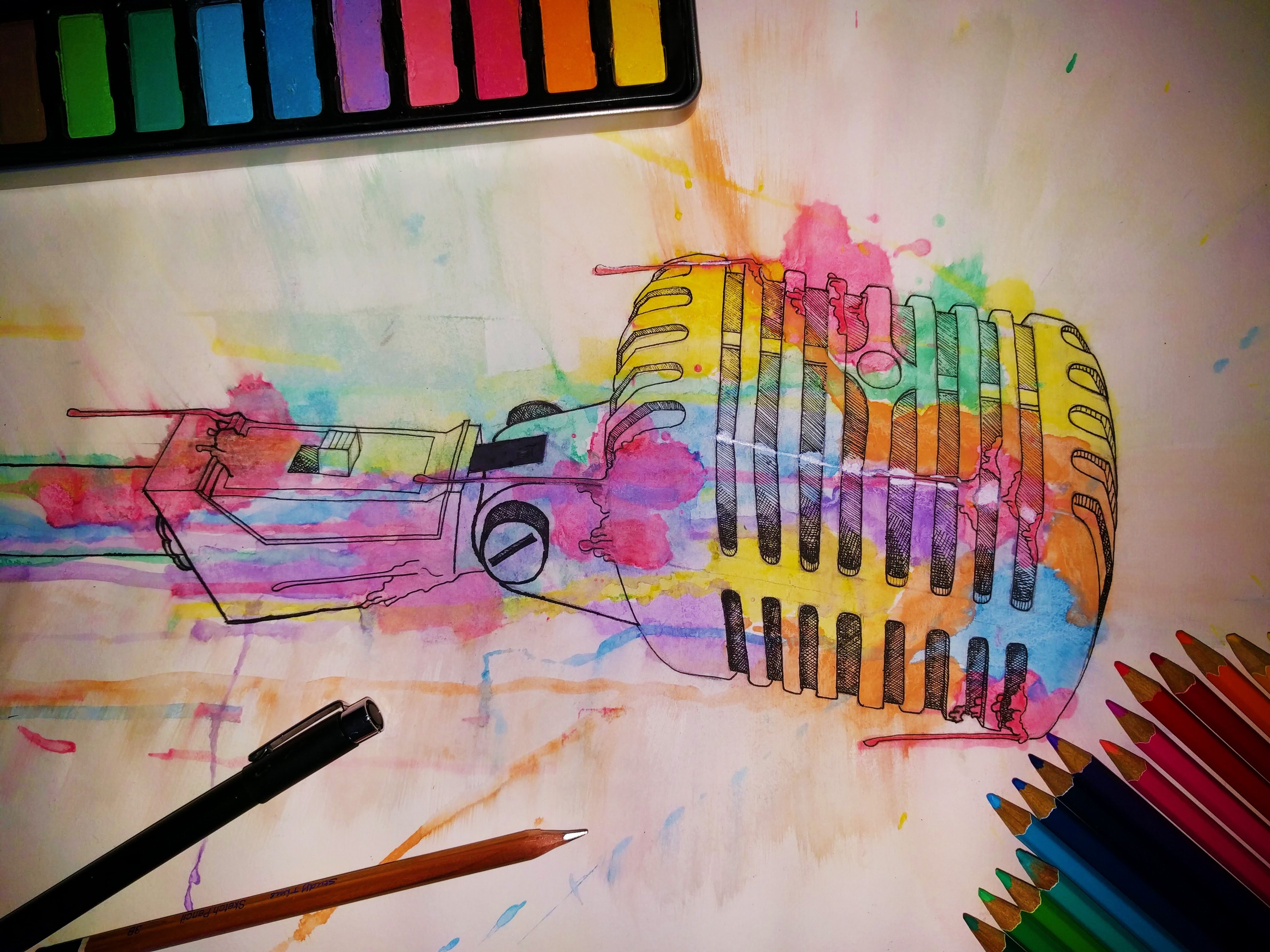 4032x3024 Watercolour Painting Tutorial - Microphone Painting