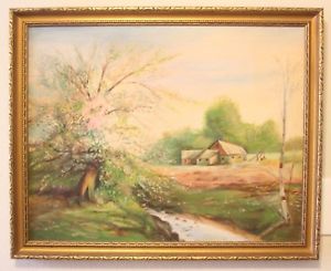 300x245 Vintage Mid Century Landscape Painting Oil On Canvas Framed - Mid Century Landscape Painting