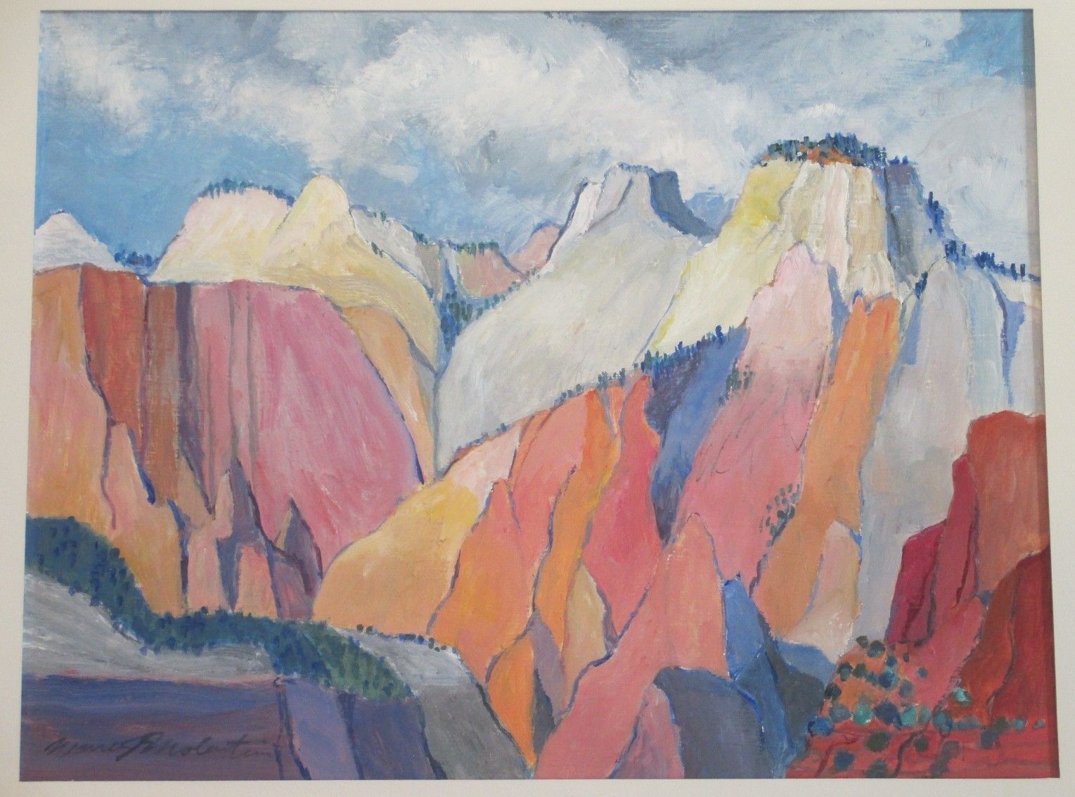 1529x1133 Vintage Mid Century Expressionism Canyon Landscape Modernism Oil - Mid Century Landscape Painting