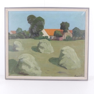 300x300 Ewald Petersen Mid Century Oil Painting Of Farm Landscape - Mid Century Landscape Painting