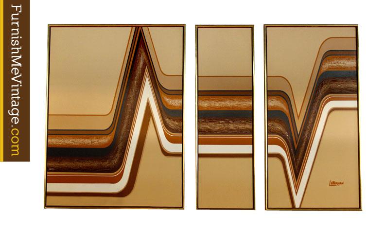 792x479 Three Piece Mid Century Modern Painting By Letterman - Mid Century Modern Painting