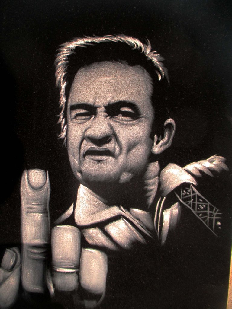 768x1024 Johnny Cash Portrait Middle Finger Original Oil Painting - Middle Finger Painting