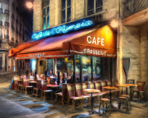 300x240 Paris Sidewalk Cafes Paintings Fine Art America - Midnight Diner Painting