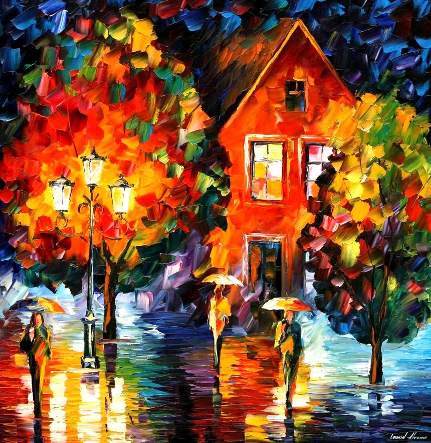 860x883 Midnight Rain Palette Knife Oil Painting On Canvas By Leonid - Midnight In Paris Painting