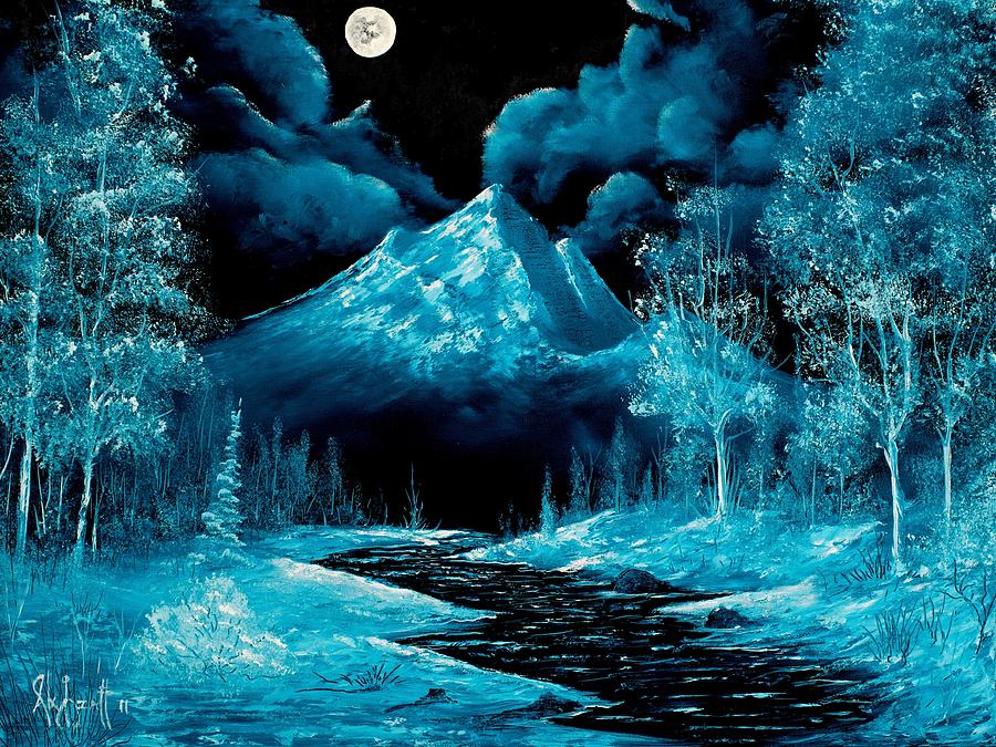 900x675 Midnight Moon Shine Painting By Alex Izatt - Midnight Painting