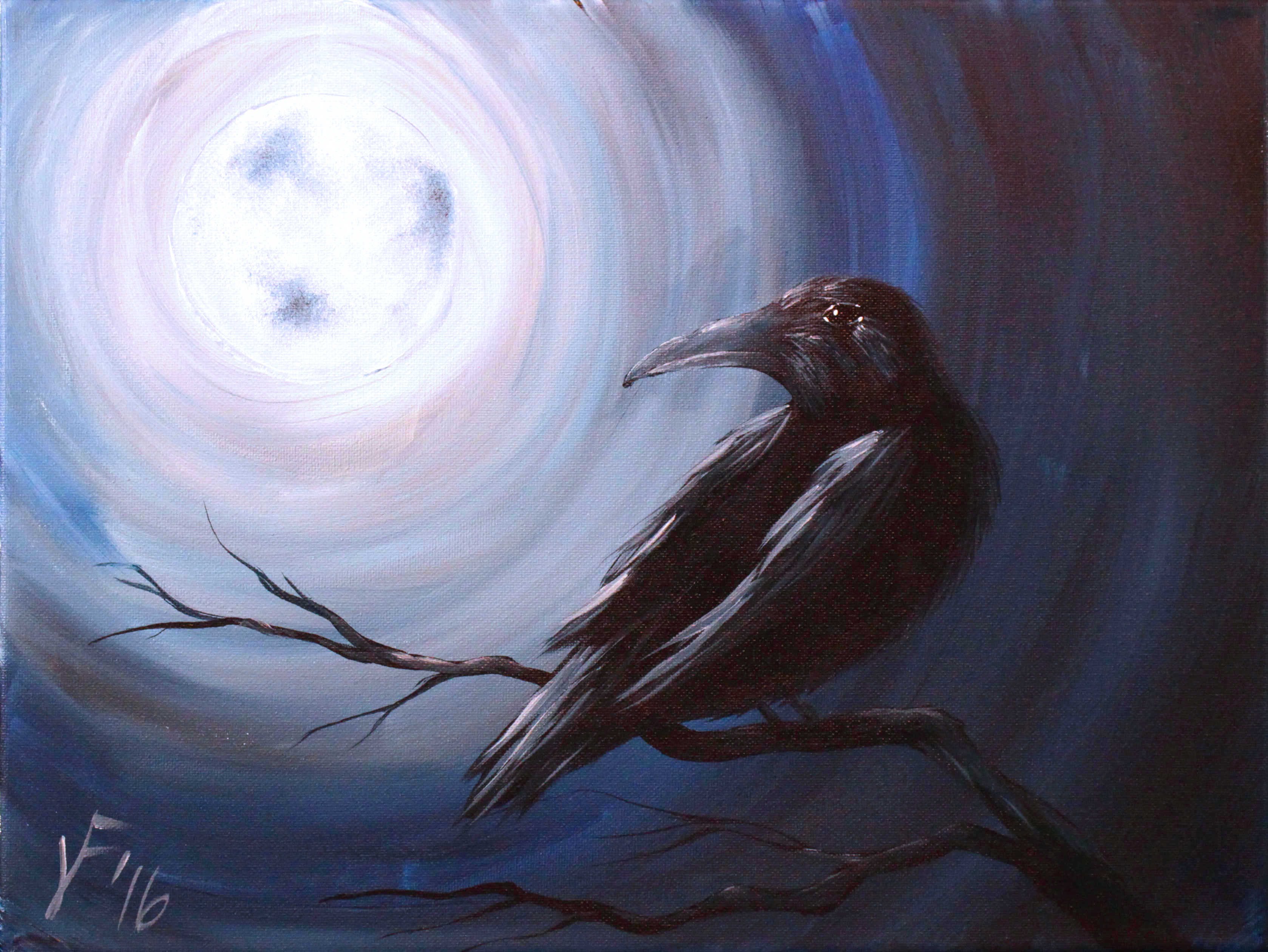 3357x2520 Midnight Raven 2016 Step By Step Acrylic Painting On Canvas - Midnight Painting