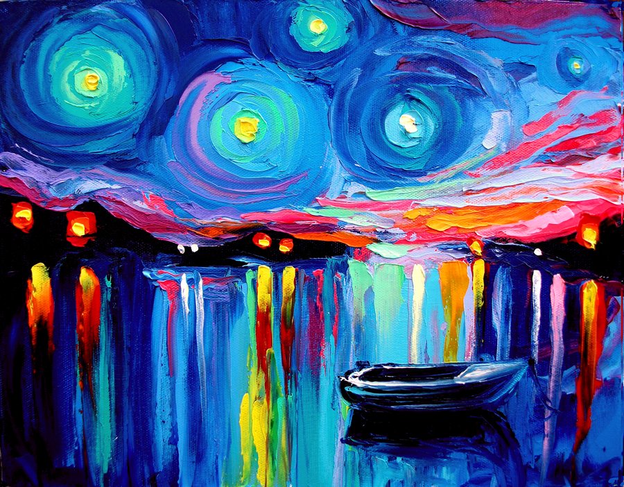 900x702 Midnight Harbor Xxv By Sagittariusgallery - Midnight Painting