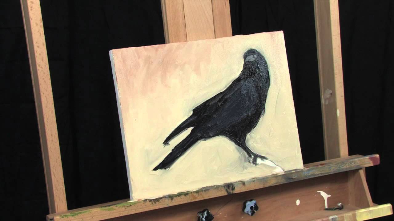 1280x720 Time Lapse Crow Raven Painting Expressionist Acrylic Thick Paint - Midnight Raven Painting