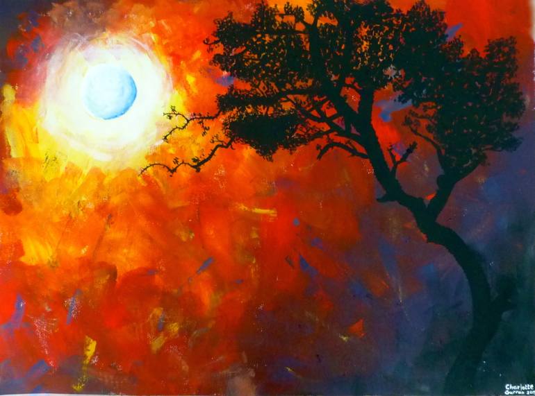 770x571 Saatchi Art Midnight Sun, Marula Tree Painting By Charlotte Gurran - Midnight Sun Painting