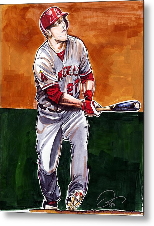 494x725 Mike Trout Metal Print By Dave Olsen - Mike Olsen Painting
