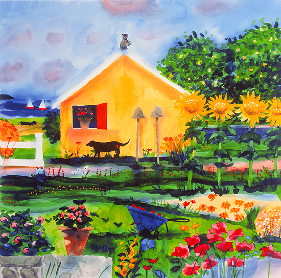 550x544 Queenie And The Owl On The Little Garden Shed By Mike Smith - Mike Smith Painting