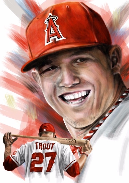 453x640 Top Original Art Mike Trout, Los Angeles Angels Of Anaheim - Mike Trout Painting