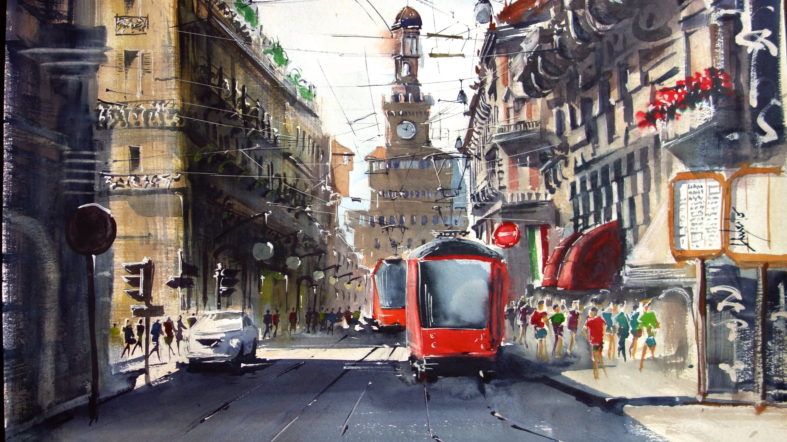 3000x1688 Italy Cityscape In Milano - Milano Painting