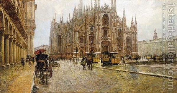 600x318 Piazza Del Duomo A Milano Rodolfo Paoletti Reproduction 1st Art - Milano Painting