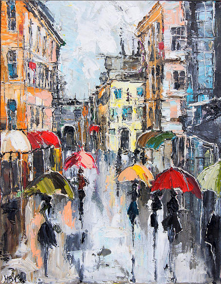 455x584 Rainy Milano Painting By Natalia Veneva - Milano Painting