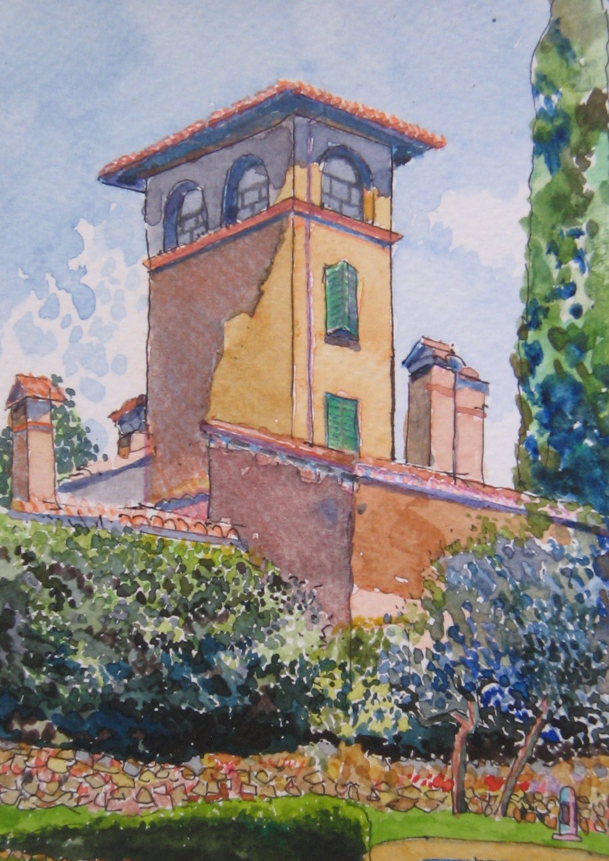 1209x1709 Villa Milano, Spoleto. Watercolour Painting. - Milano Painting