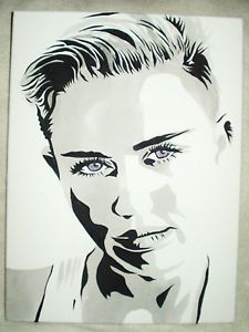 225x300 Canvas Painting Miley Cyrus Portrait Bampw Art 16x12 Inch Acrylic Ebay - Miley Cyrus Painting