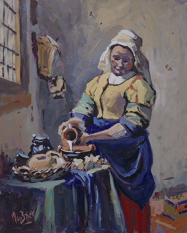 629x786 Milkmaid Kitchenmaid Maid Pouring Milk Rijksmuseum Impressionism - Milk Maid Painting
