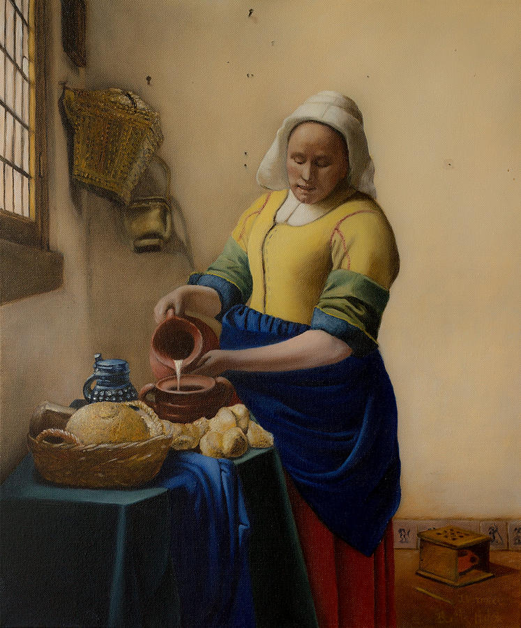 747x900 The Milkmaid Reproduction. Original By Johannes Vermeer. Painting - Milk Maid Painting