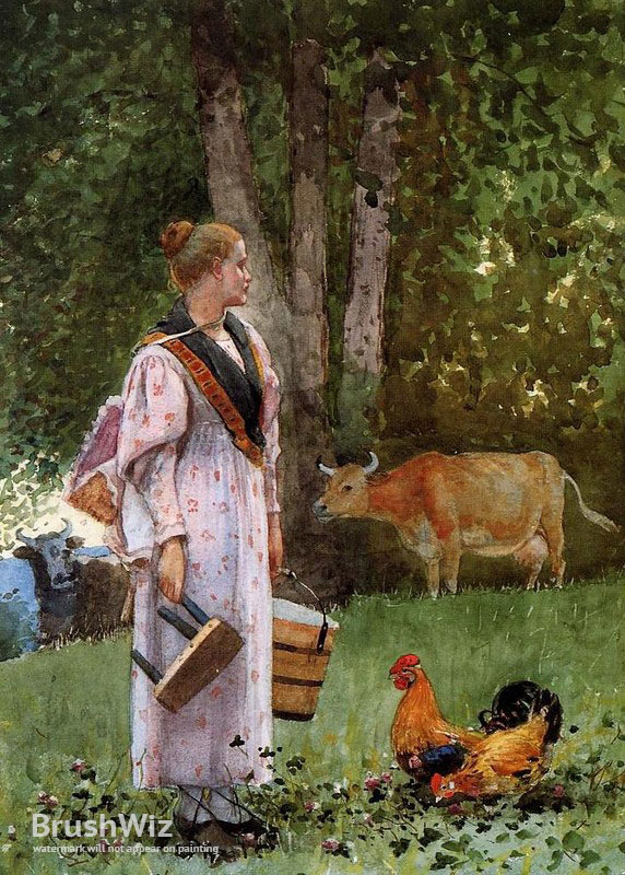 572x800 The Milk Maid By Winslow Homer - Milkmaid Painting