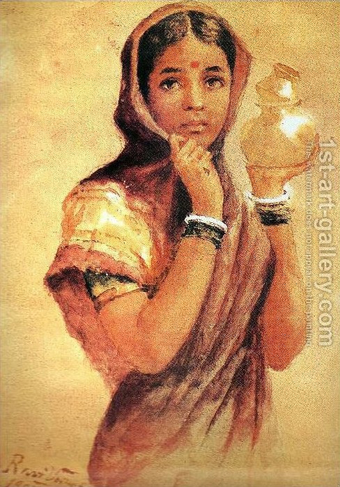 488x699 The Milkmaid Raja Ravi Varma Reproduction 1st Art Gallery - Milkmaid Painting