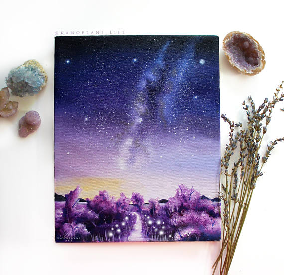 570x552 Landscape Painting Forest Art Milky Way Space Art Pink - Milky Way Painting