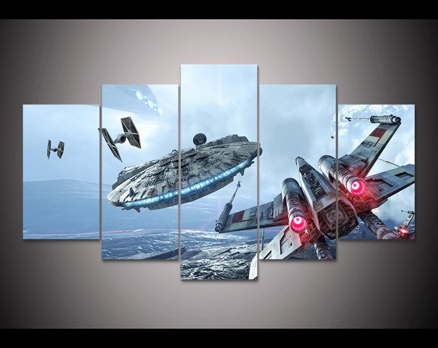 640x509 Hd Print 5 Pieces Canvas Wall Art Millennium Falcon X Wing Star - Millennium Falcon Painting