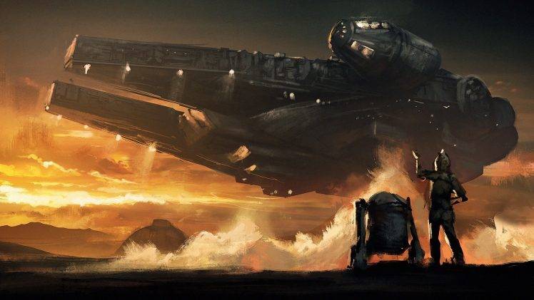748x421 Star Wars, C 3po, Millennium Falcon, R2 D2, Sunset, Clouds - Millennium Falcon Painting