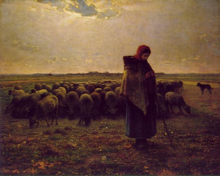 700x562 Shepherdess With Her Flock, 1864 - Millet Painting