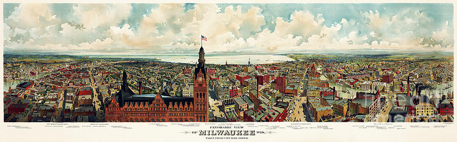 900x280 Vintage Map, Milwaukee Wisconsin From City Hall Tower 1898 - Milwaukee Painting
