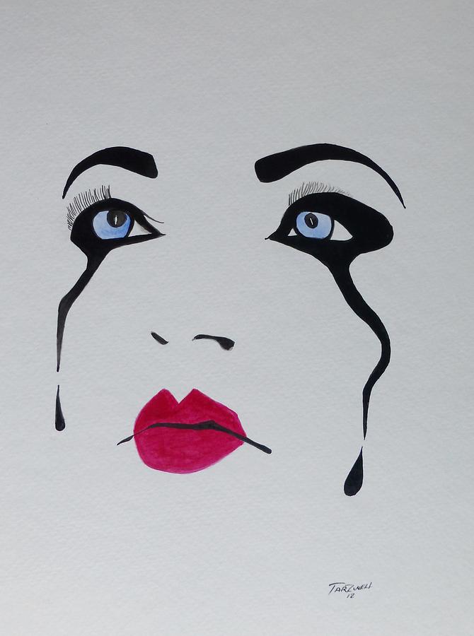 670x900 Mime Tears Painting By Robert Tarzwell - Mime Painting