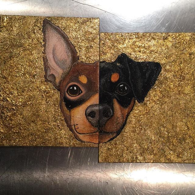 640x640 Dogs In Gold - Min Pin Painting