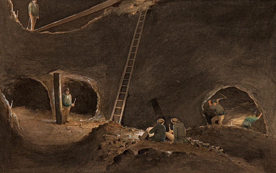 900x565 Neales's Stopes, Burra Burra Mine, April 12th 1847 Painting By - Mine Painting