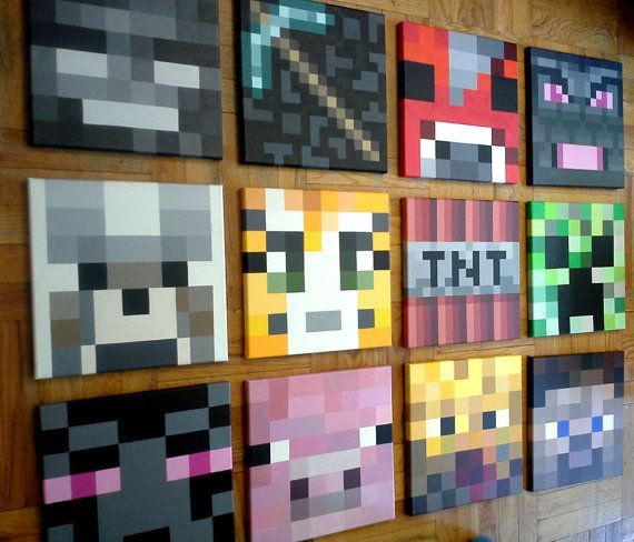 570x488 Minecraft Inspired Wall Painting,12x12 Canvas, Boys Room - Minecraft Canvas Painting