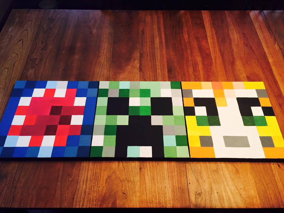 960x720 My Wife Painted These On Canvas For My Sons Minecraft Bedroom - Minecraft Canvas Painting