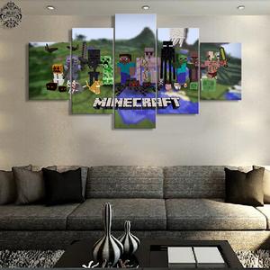 300x300 Canvas Printed Game Poster Minecraft 5 Pieces Wall Art Canvas - Minecraft Painting Poster