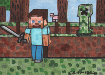 360x258 Steve From Minecraft With A Creeper And Pig! By Stideshvn - Minecraft Pig Painting