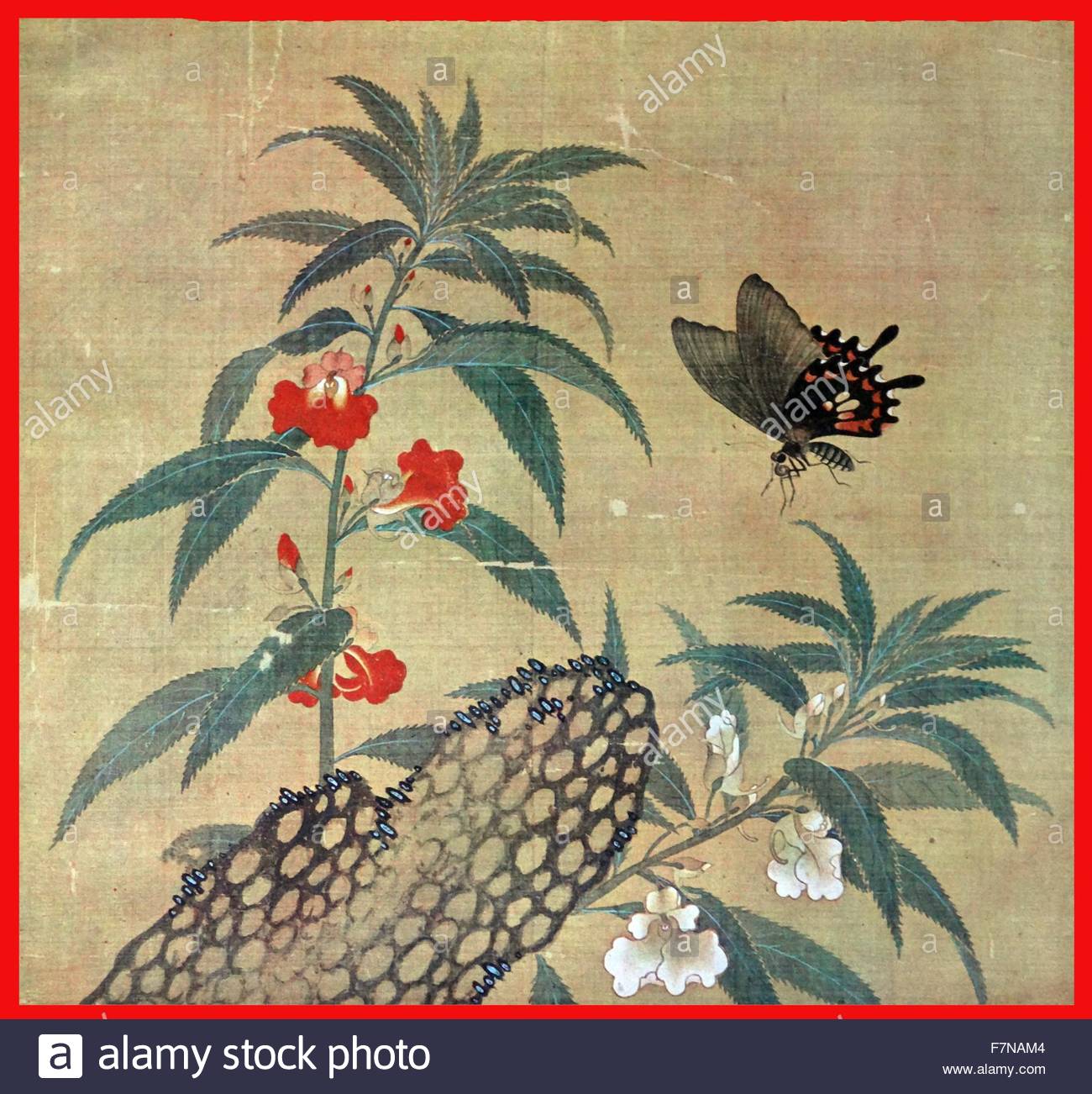 1300x1302 Ming Dynasty, Painting On Silk Showing Flowers With A Hovering - Ming Dynasty Painting