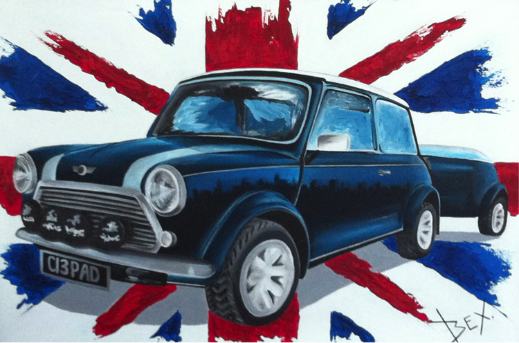 750x496 Mini Cooper With Trailer Art Commission - Mini Cooper Painting
