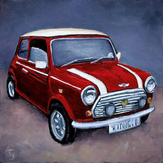 570x570 Classic Red Mini Original Oil Painting Gift For Him Gift - Mini Cooper Painting