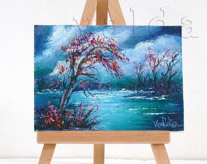 680x540 Midnight. Landscape ,3x4 Inch, Original Mini Oil Painting, Gift - Mini Oil Painting